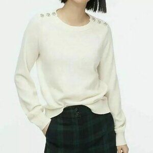 NEW J. Crew Women's Crewneck Sweater with Jeweled Buttons Ivory Size M